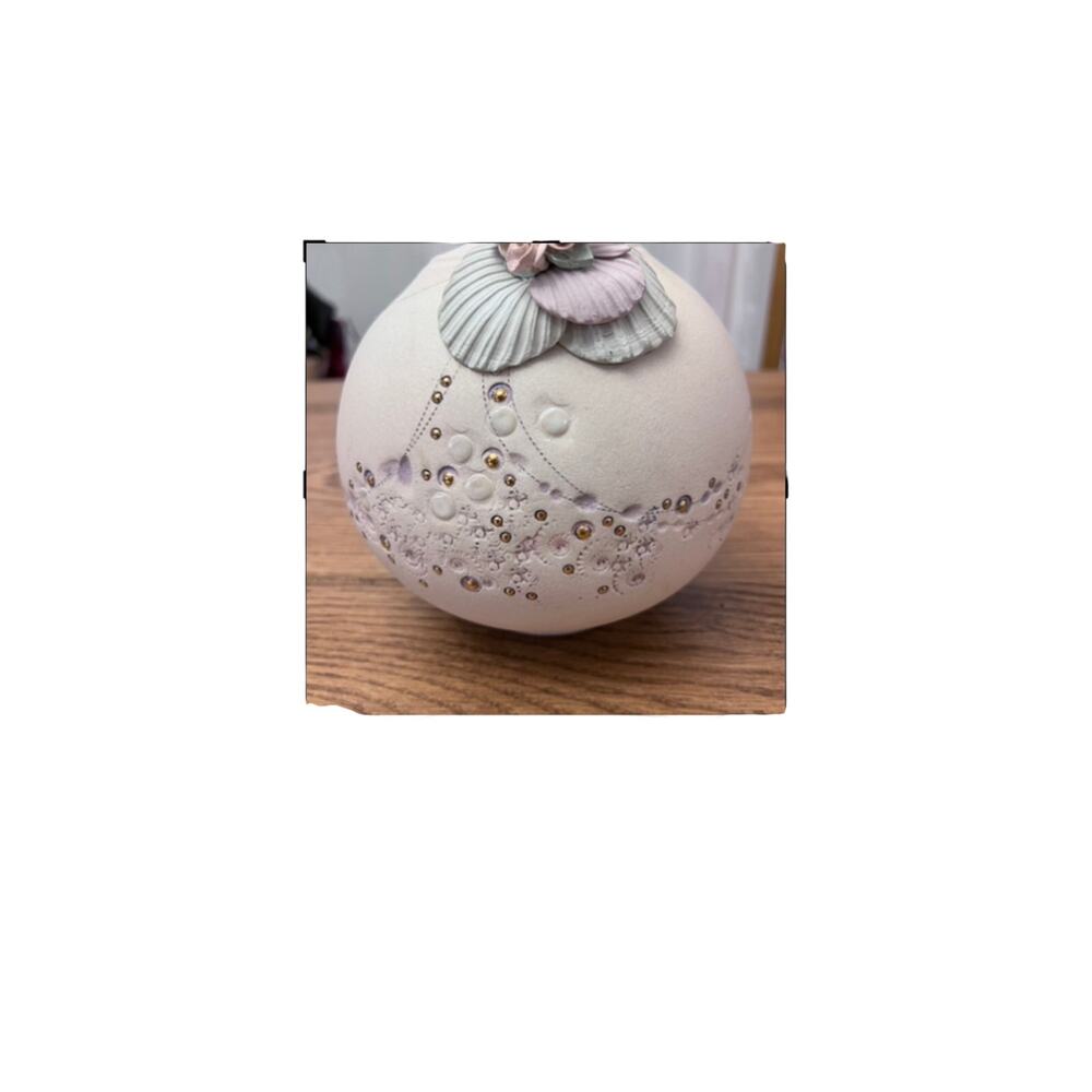 Vintage Clay Vase,Signed Pottery ,Floral Shells Pastel, Terry Pottery